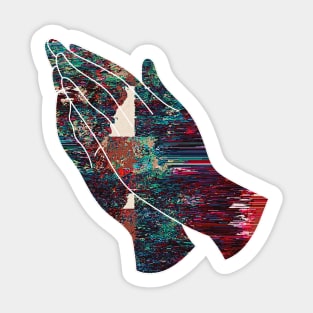 Glitch Art Praying Hands Abstract Sticker